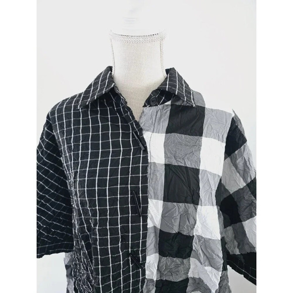 Moonlight Y&S Fashion Buffalo Plaid Checkered Gingham Oversized Crinkle Blouse S - Picture 2 of 11